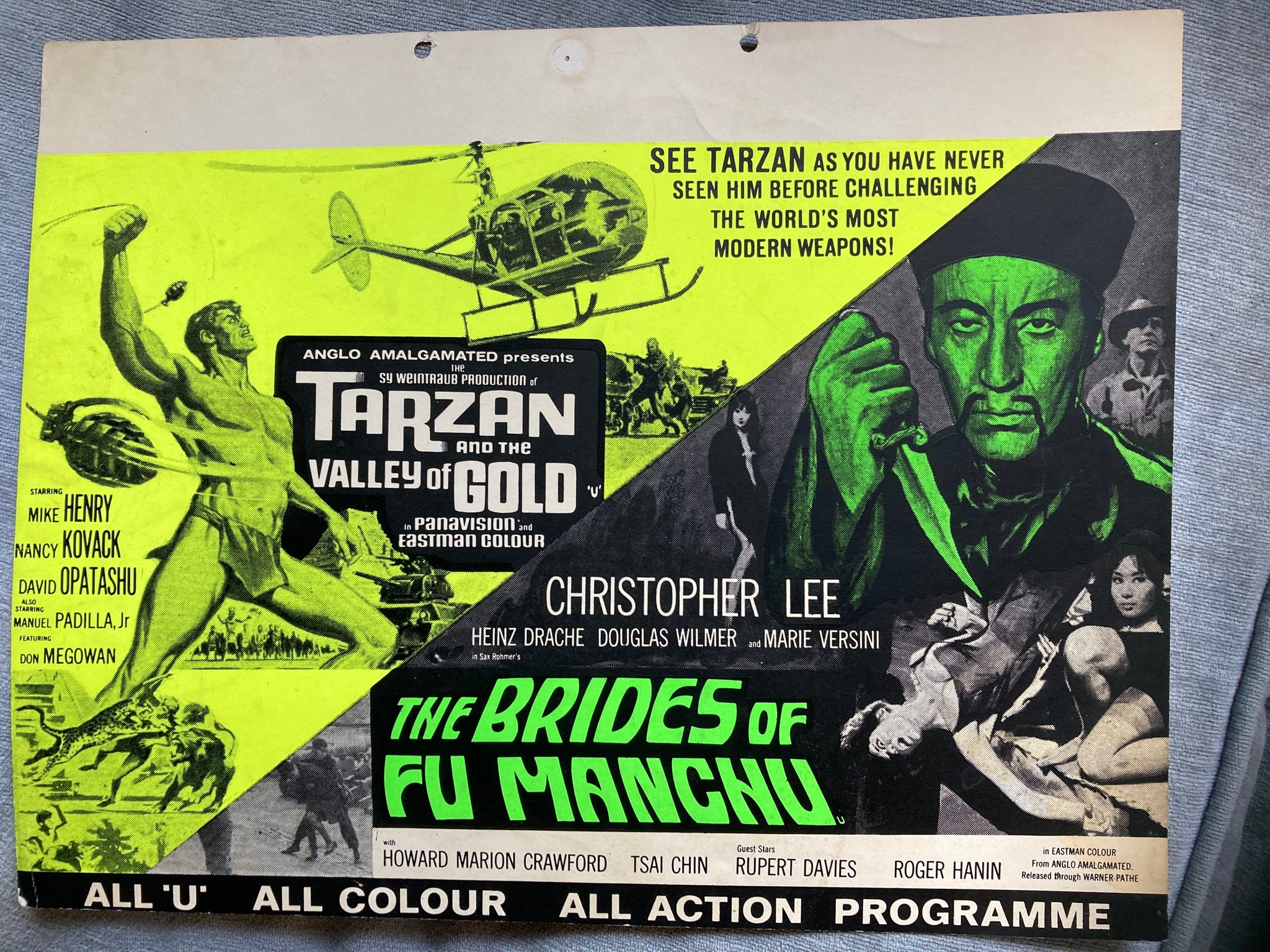 Brides of Fu Manchu / Tarzan and the Valley of Gold (Both 1966) Hanging Card