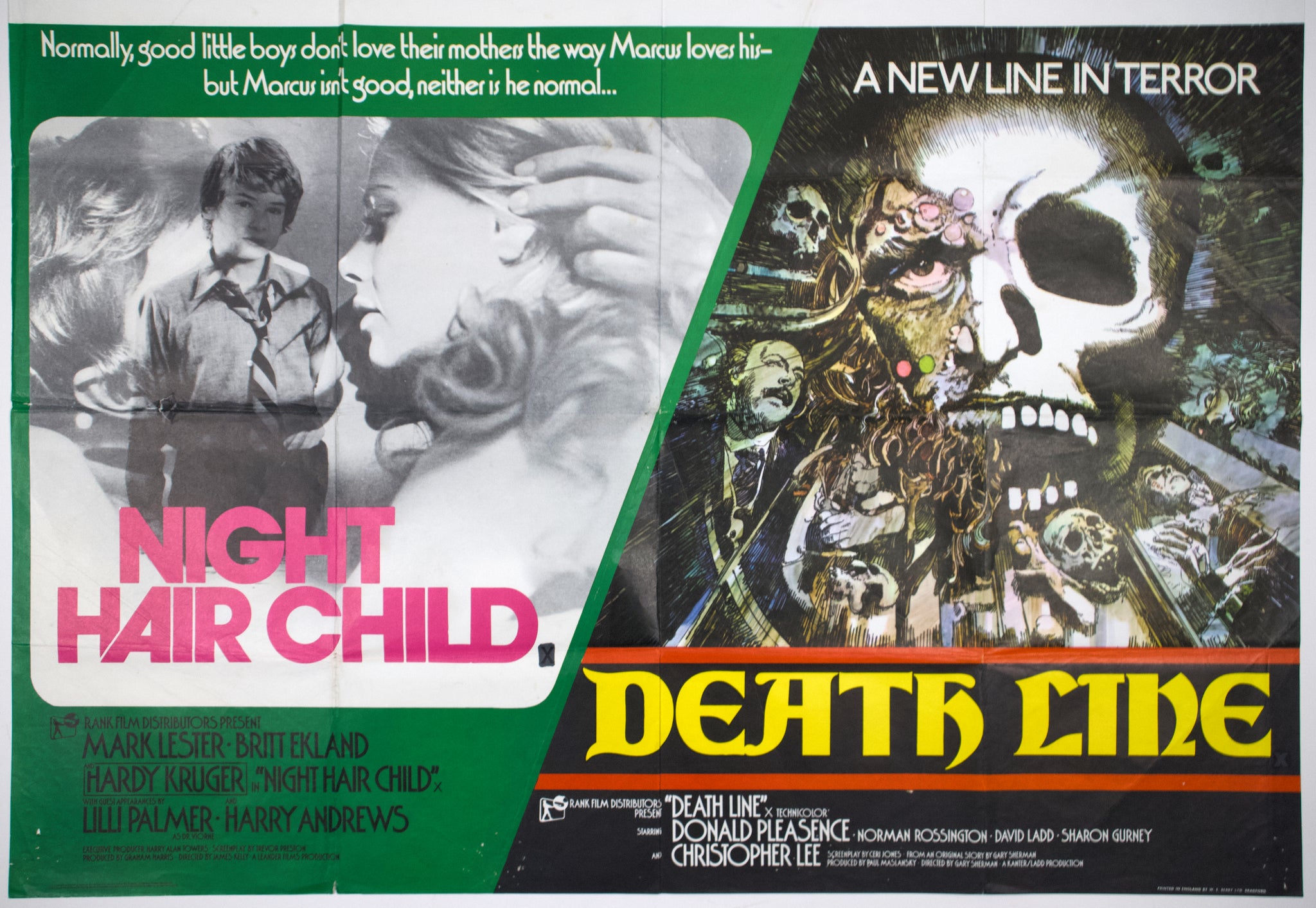 Night Hair Child / Death Line (Both 1972) UK Quad Poster