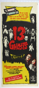 13 ghosts in illusion-o white on black with yellow surround and colour portraits of lead actors 