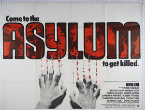 Uncensored version with Asylum text containing film scenes, and two hands scratching the poster leaving bloody tracks