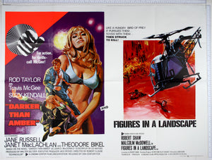 Bikini clad Kendall on purple, Taylor in savage fight. At right red square artwork broken by helicopter with gunman, two figures below.