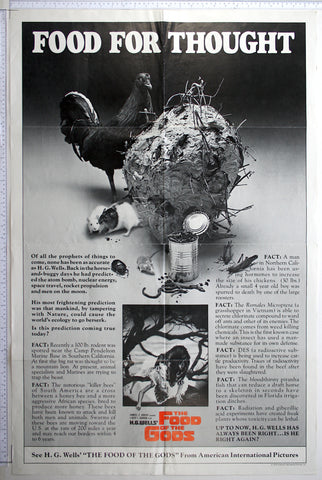 Text poster, with small artwork insert, photo of chicken, wasp's nest, rats, worms and insects.
