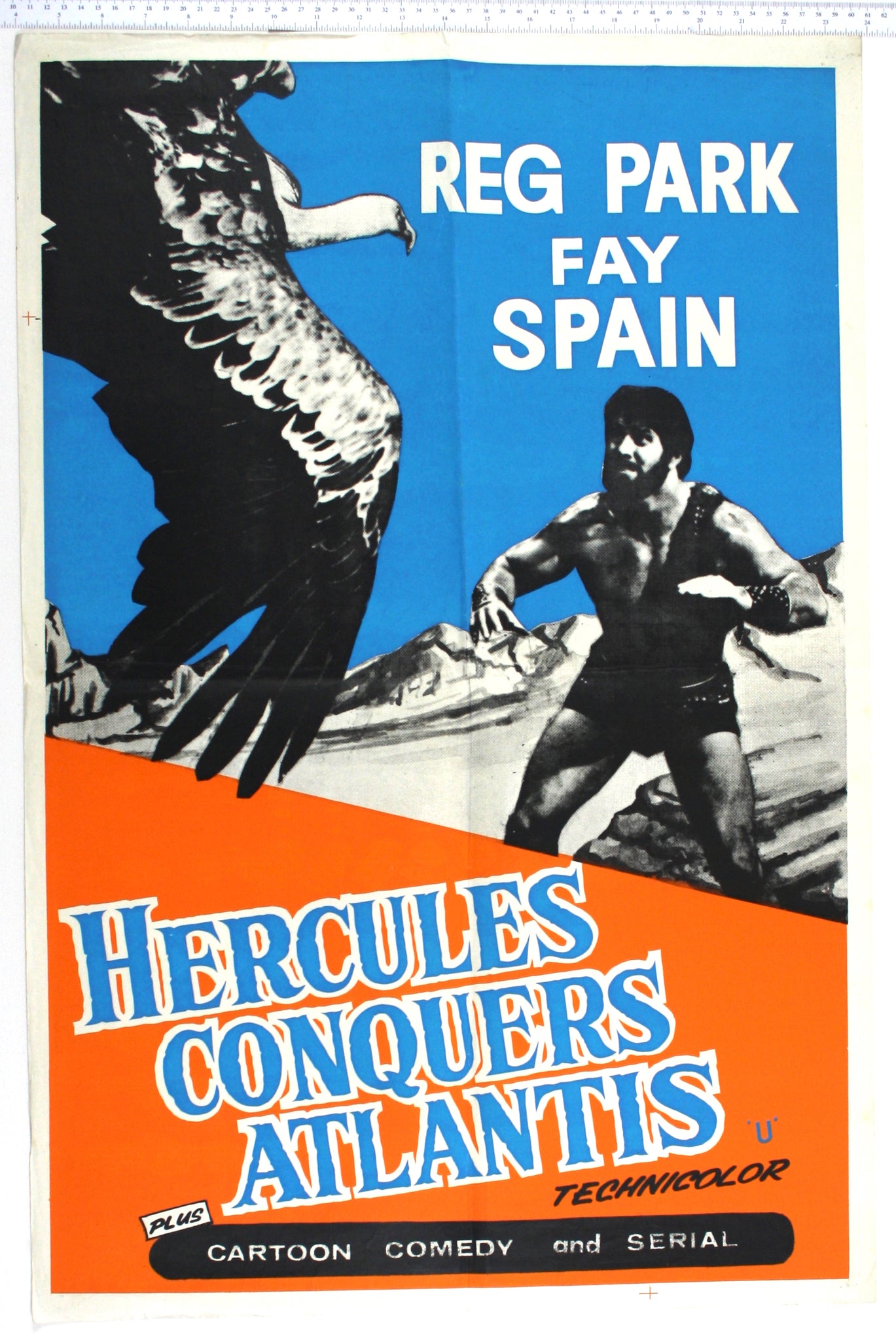 Photomontage of Hercules fighting off vulture, title in blue on orange.