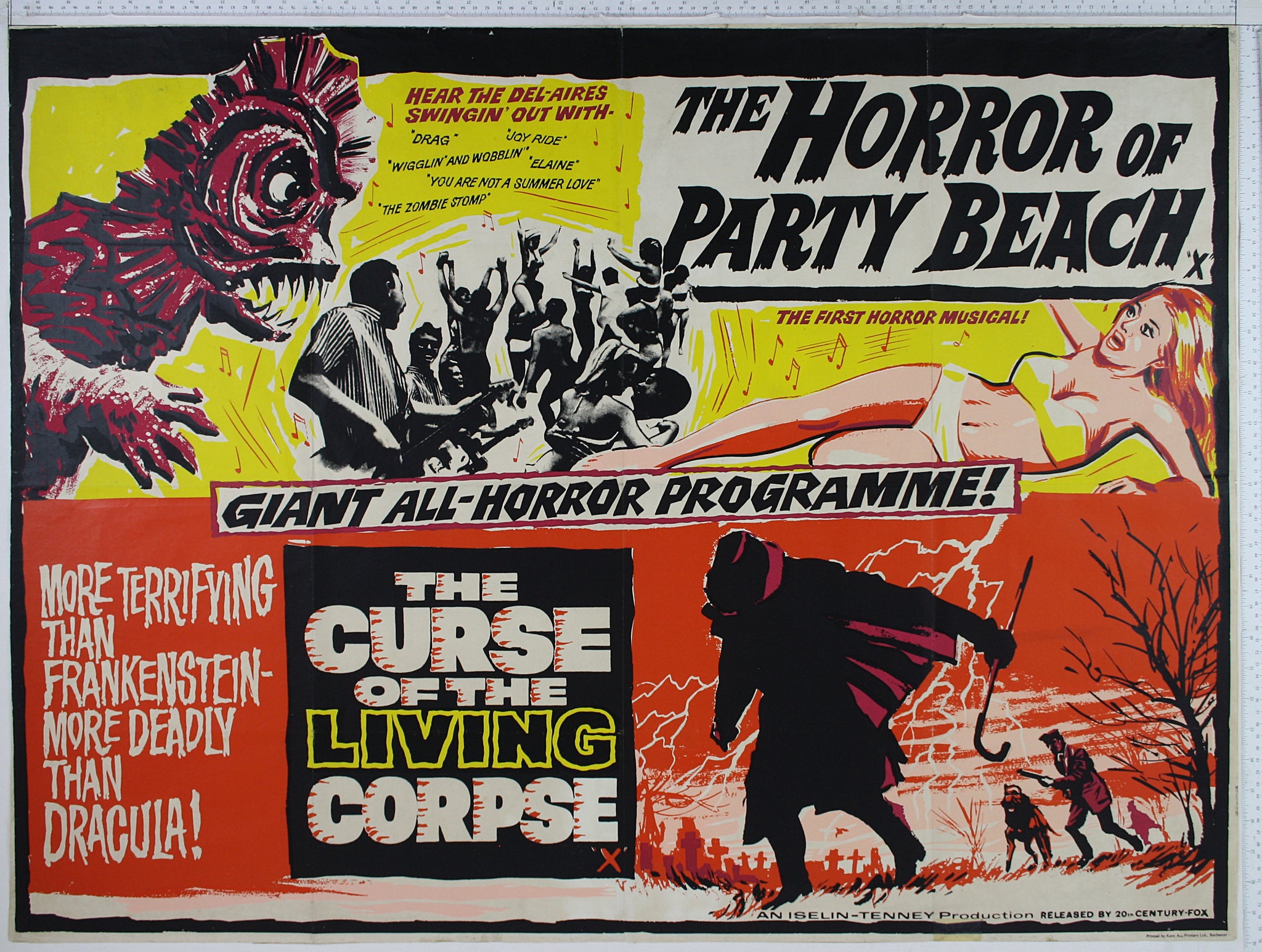 Horror of Party Beach / Curse of the Living Corpse (both 1964) UK Quad Poster #New