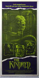Green hued artwork of monstrous tentacled creature, with ragged insets of lead actors.