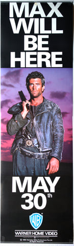 Large door panel sized video poster of Mad Max portrait, tagline Max Will Be Here May 30th.