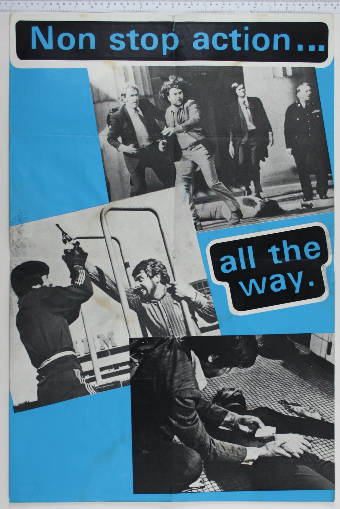 Marler Haley poster, three action photos on blue.