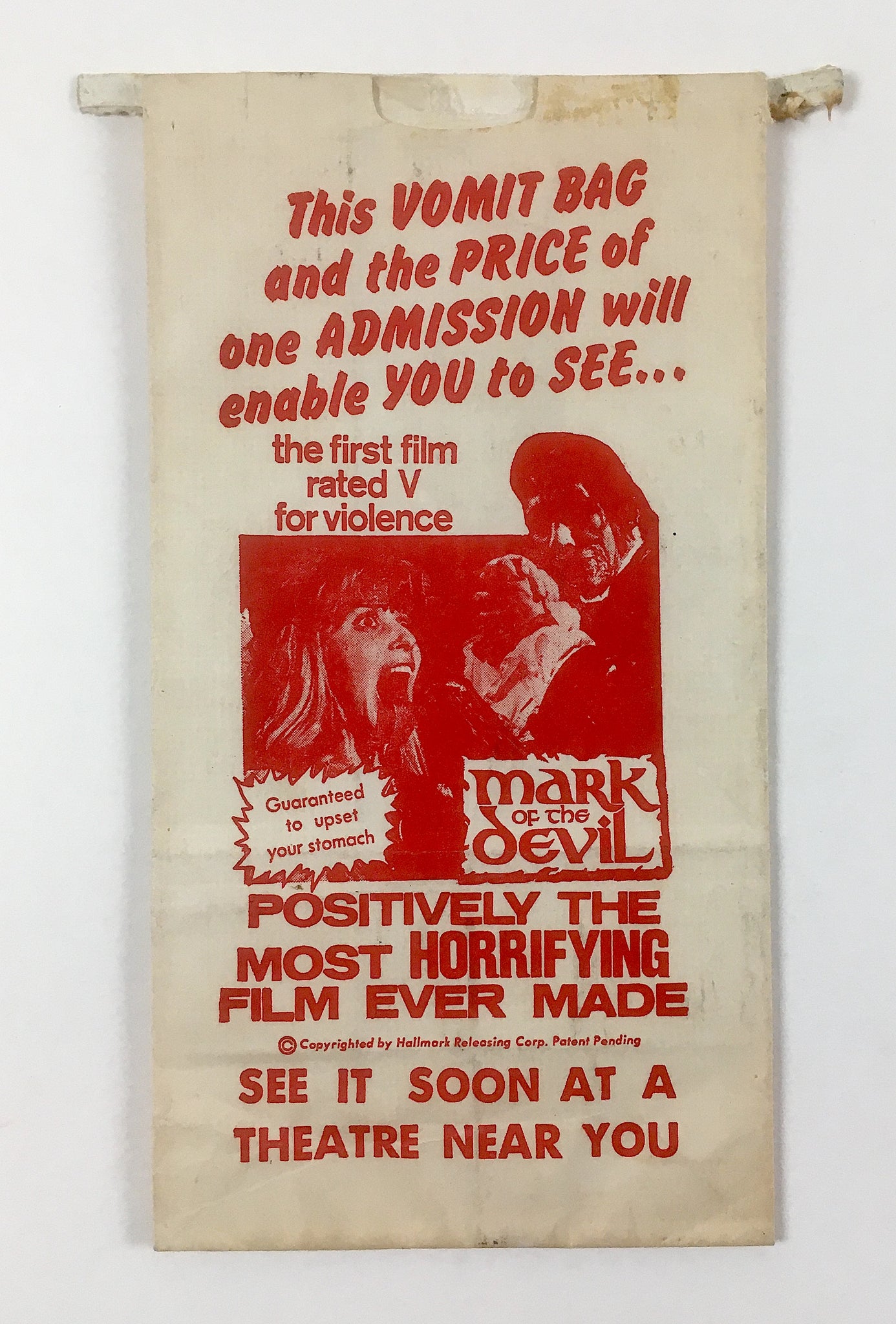 Mark of the Devil (1970) Vomit Bag Giveaway - US Miscellaneous