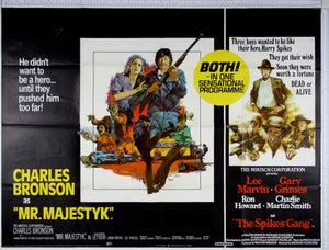 Inset artwork on black, Bronson with shotgun and woman and action scenes. On right, Marvin stands over closeups of gang.
