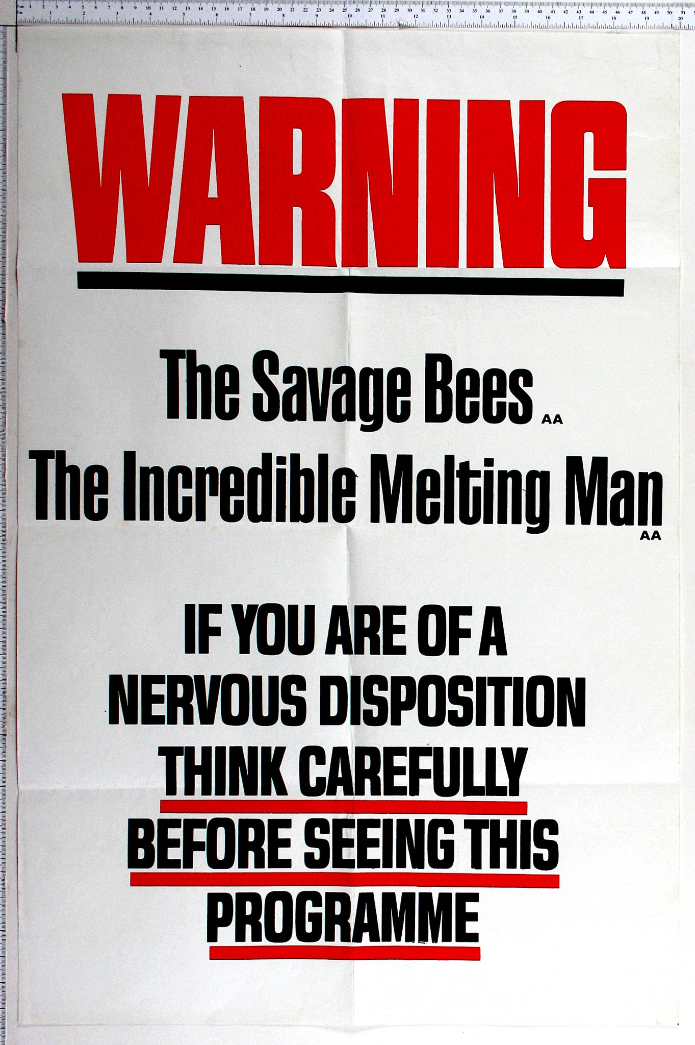 Savage Bees / Incredible Melting Man (1976 / 1977) UK Double Crown Poster