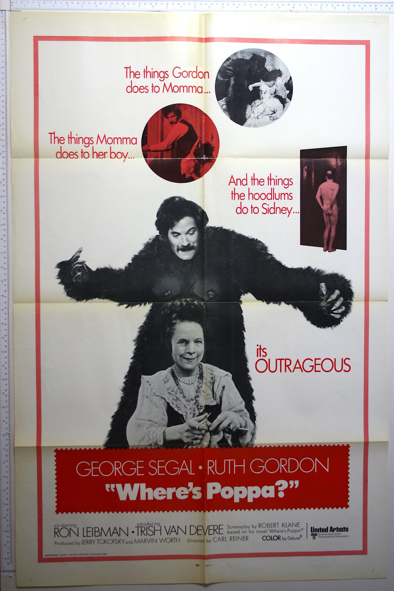 Photo of Segal in gorilla suit with Gordon, inset circles of gorilla scare, Segal with trousers down, and naked brother locked out.