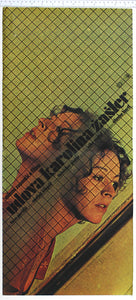 On green, lattice pattern covers two photos of woman angled back to back.